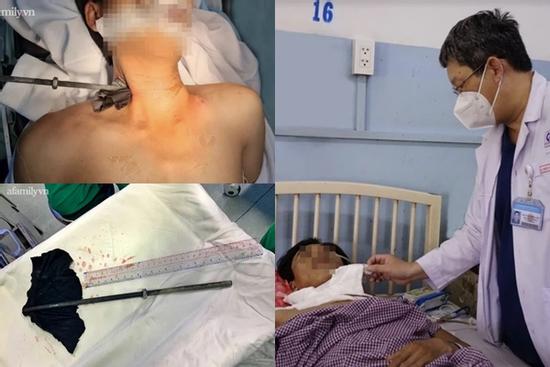 Đang sửa máy lạnh thì trượt chân, nam thanh niên bị thanh sắt dài 30cm đâm xuyên cổ nguy kịch