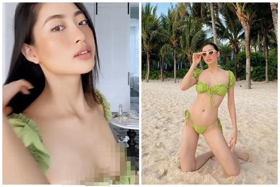 Lương Thùy Linh suýt lộ điểm nhạy cảm vì bikini