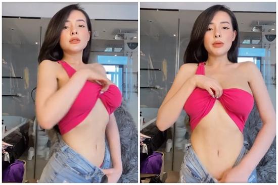 Ngân 98 vén áo kéo quần chỉ để khoe eo bé trên livestream