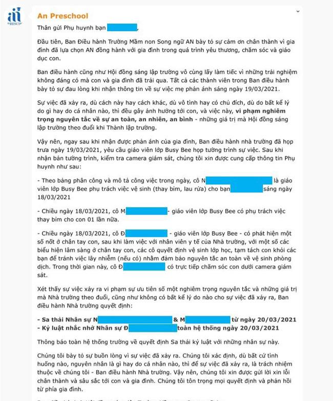 Phụ huynh ở Hà Nội phản ánh con 16 tháng đi học bị cấu và xịt nước nóng-4