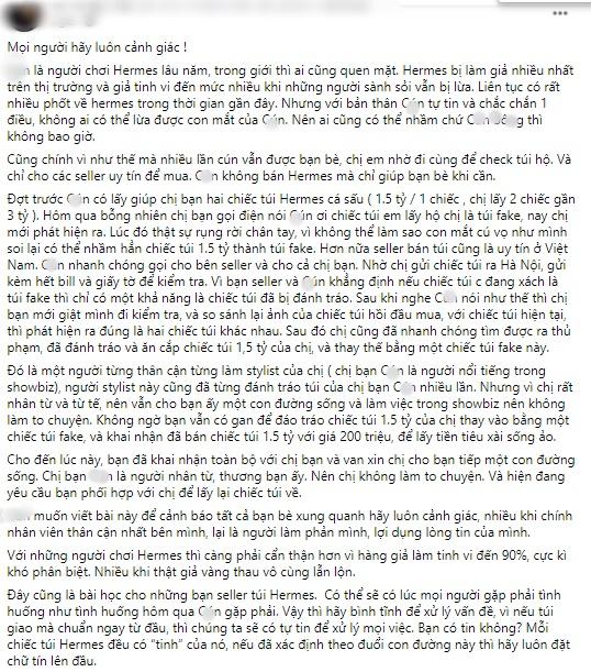 Dân chơi tố 1 stylist đánh tráo túi Hermes 1,5 tỷ lấy tiền sống ảo-1