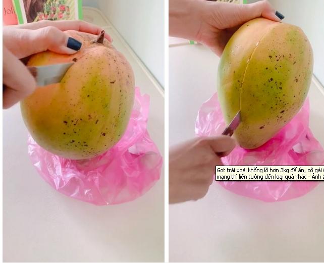 Gọt xoài khổng lồ hơn 3kg, cô gái tức cái lồng ngực khi nhìn bên trong-2