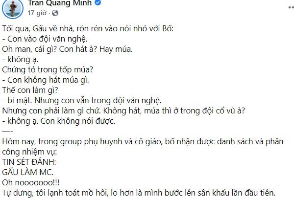 BTV Quang Minh toát mồ hôi khi con trai được giao trọng trách lớn-1