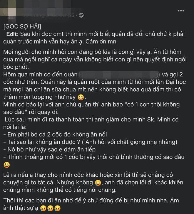 Giòi ngoe nguẩy trong cốc, cô gái phàn nàn thì chủ quán nói không sao đâu-1