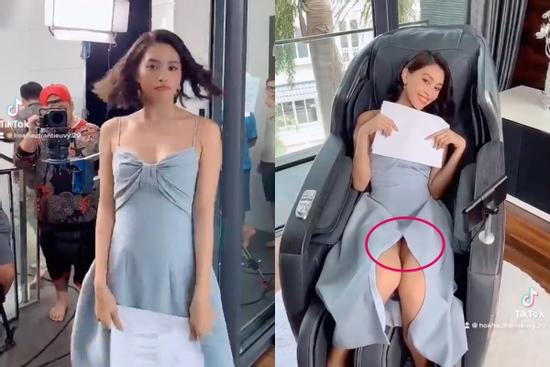 Hoa hậu Tiểu Vy ngồi hớ hênh suýt lộ vùng nhạy cảm