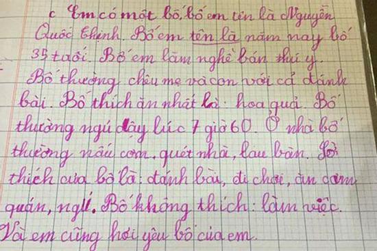 Cô nhóc tiểu học làm văn tả xấu bố từ A-Z, đọc câu chốt mới sốc