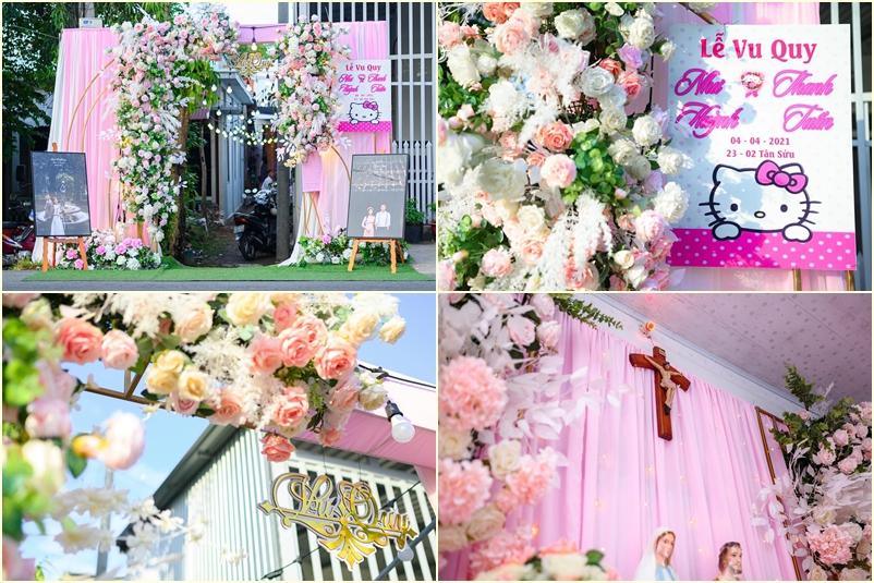 Cô dâu An Giang trang trí tiệc cưới ngập tràn sắc hồng mèo Hello Kitty-2