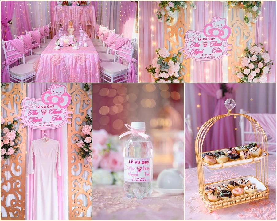 Cô dâu An Giang trang trí tiệc cưới ngập tràn sắc hồng mèo Hello Kitty-4