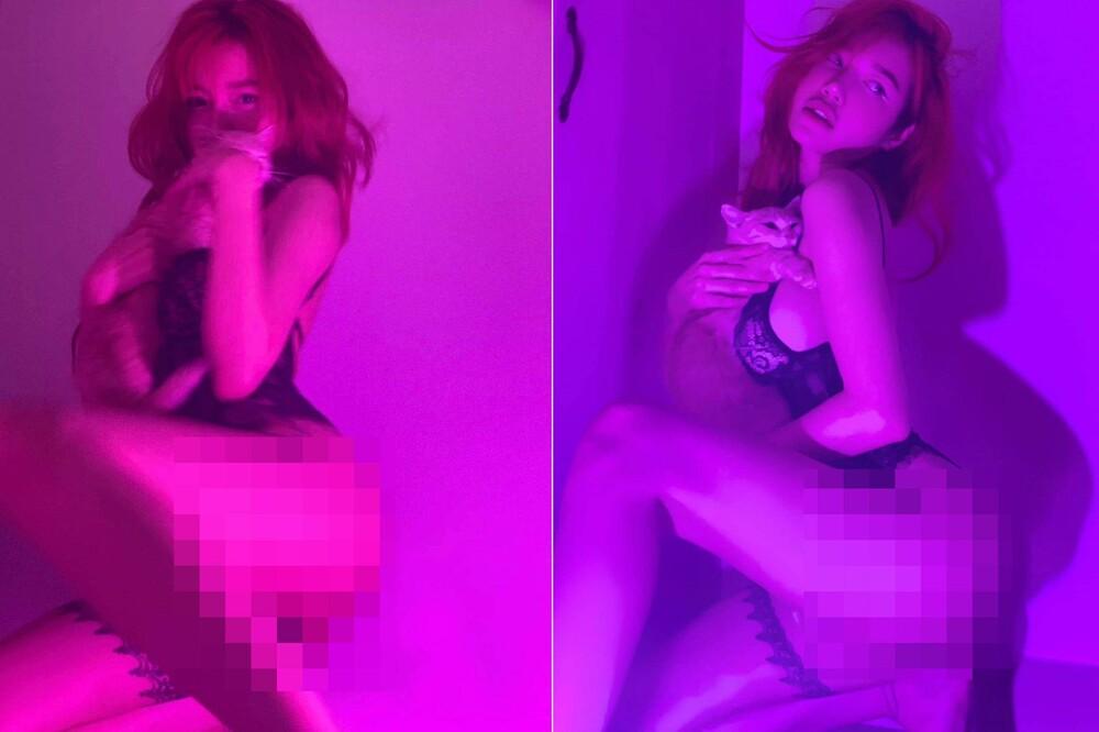 Elly Trần mặc nội y tạo dáng phản cảm với mèo-3