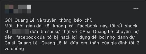 Người tố Quang Lê nợ 100 triệu tuyên bố Facebook bị hack-1