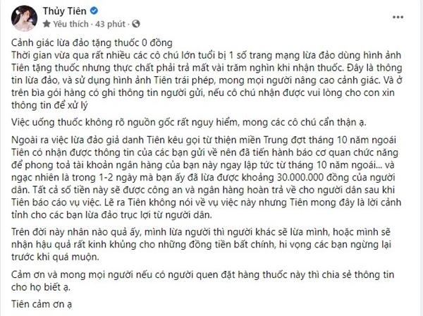 Thủy Tiên cảnh báo bị kẻ xấu lợi dụng hình ảnh trái phép lừa đảo-1