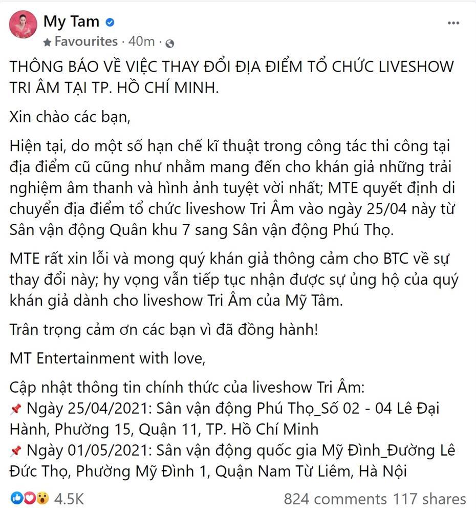Liveshow còn 1 tuần sắp diễn ra, Mỹ Tâm thông báo đổi địa điểm tổ chức-2