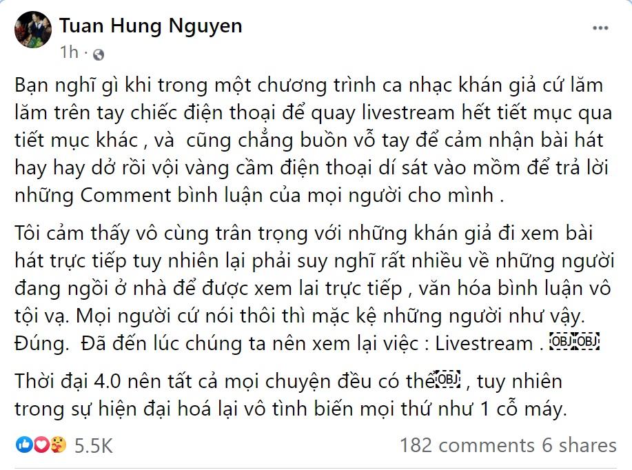 Tuấn Hưng bức xúc khán giả thi nhau livestream khi đi xem show-2