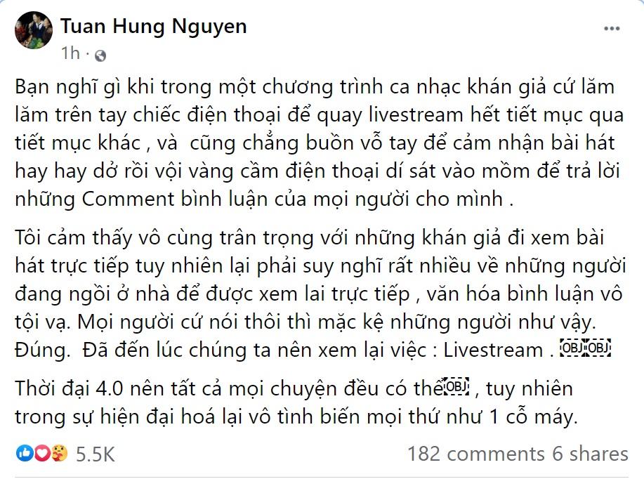 Tuấn Hưng bức xúc khán giả thi nhau livestream khi đi xem show-2