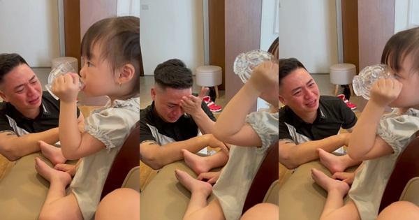 Vợ cho con đi mẫu giáo, chồng khóc nức nở sợ khổ, biểu cảm của bé gây bão-2