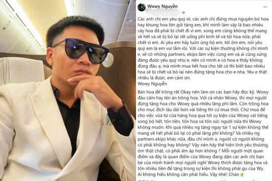 Wowy bị chỉ trích 'làm màu' khi đề nghị mọi người đừng tặng hoa