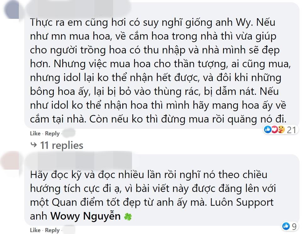 Wowy bị chỉ trích làm màu khi đề nghị mọi người đừng tặng hoa-5