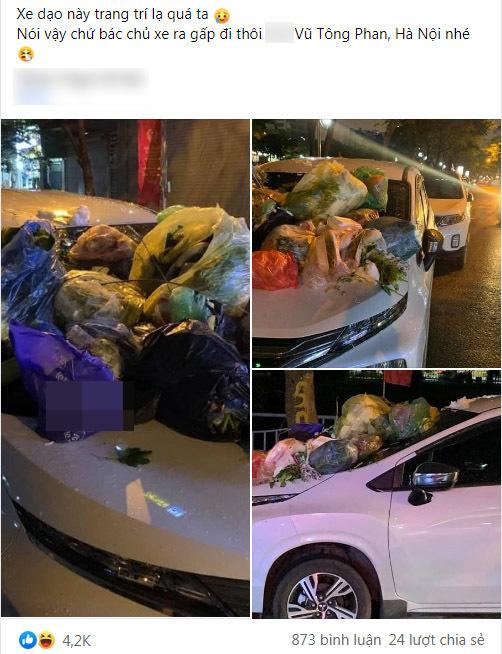 Chủ xe đỗ như bố đời, xế hộp bị người dân trang trí nguyên núi rác-1