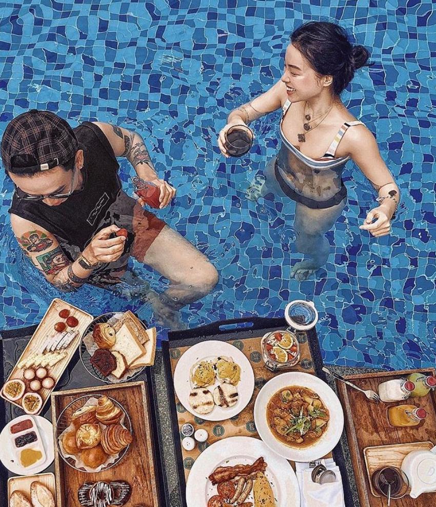 Mải mê ăn sáng trên hồ bơi, cô gái nhận cái kết khiến dân tình phì cười-8