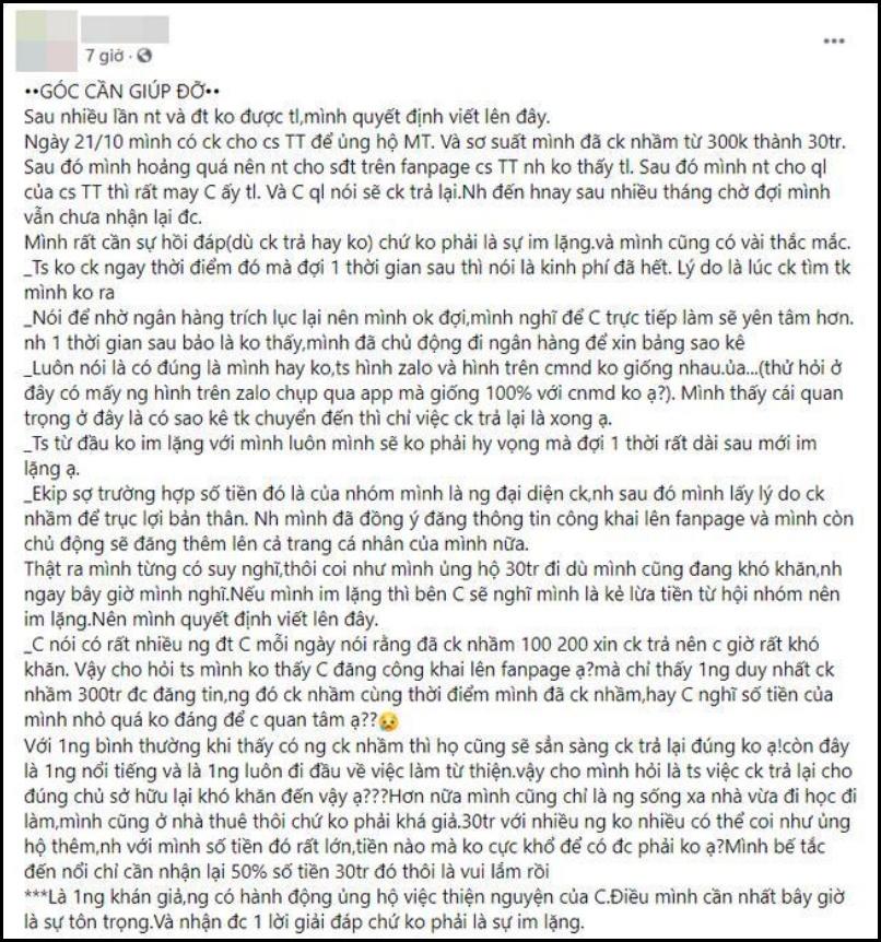 Người chuyển nhầm 30 triệu cho Thủy Tiên tiếp tục phốt chưa được hoàn tiền-1