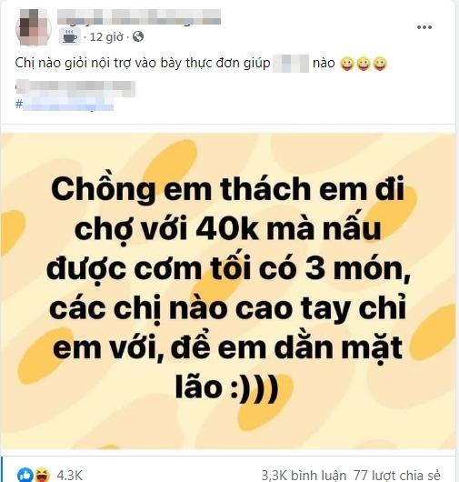 Bị chồng thách nấu cơm tối 3 món với 40k, vợ được 500 chị em tư vấn chất lừ-1