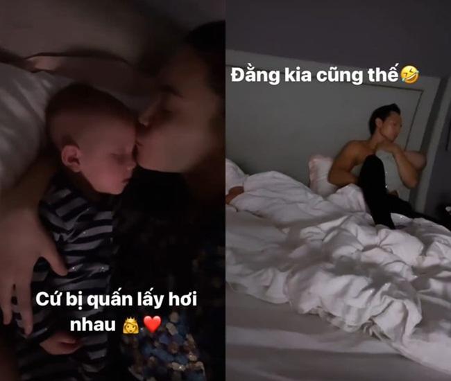 Cảnh chăm con ngày đêm đầu bù tóc rối của Kim Lý - Hà Hồ-2