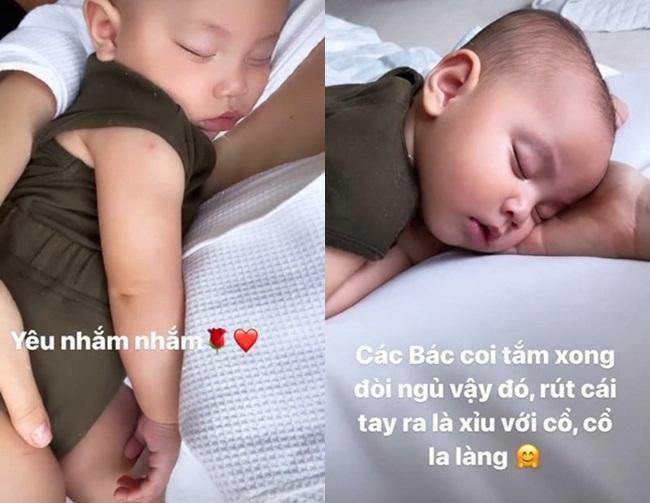 Cảnh chăm con ngày đêm đầu bù tóc rối của Kim Lý - Hà Hồ-1