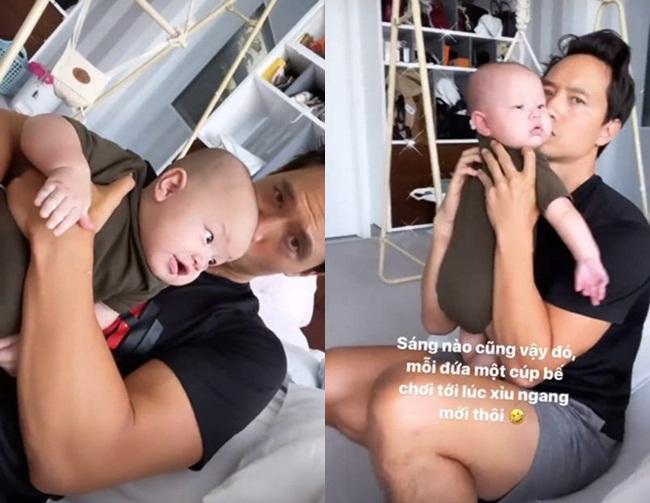 Cảnh chăm con ngày đêm đầu bù tóc rối của Kim Lý - Hà Hồ-3