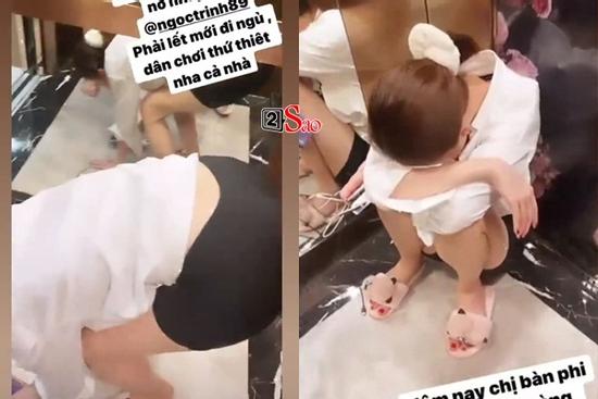 Ngọc Trinh nhậu nhẹt say khướt, bò lết trong thang máy