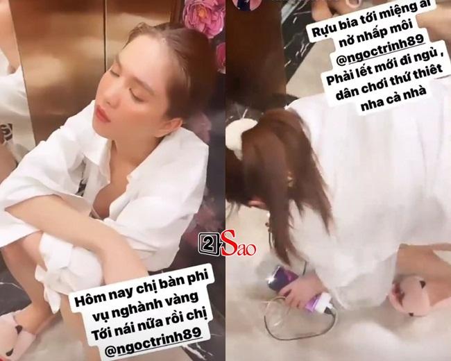 Ngọc Trinh nhậu nhẹt say khướt, bò lết trong thang máy-3