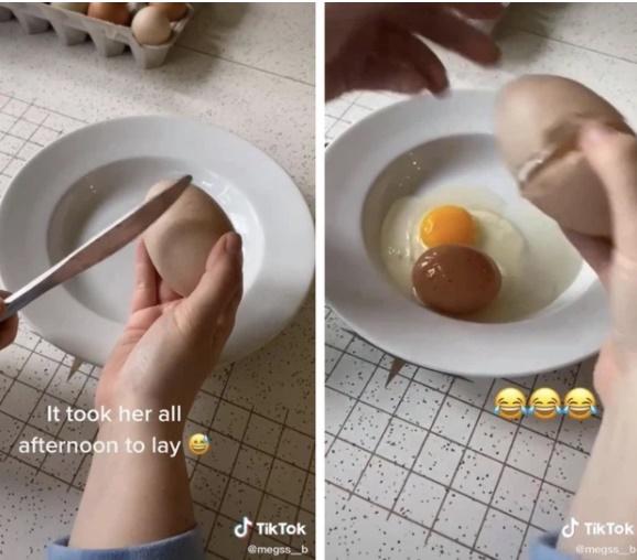 Đập trứng, chủ thớt câm nín thấy thứ rơi ra từ bên trong quả trứng gà siêu to khổng lồ-2