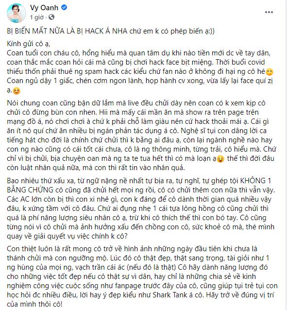 Vừa được trả Facebook, Vy Oanh lập tức viết status xọc bà Phương Hằng-2
