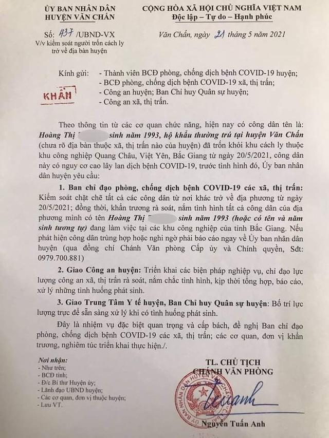 Khẩn cấp truy tìm nữ công nhân trốn khu cách ly Covid-19 ở Bắc Giang-1