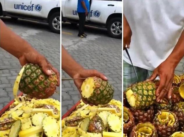 Loay hoay không biết bổ dứa thế nào, cô gái bày nguyên cả vỏ lên đĩa đến hài-5