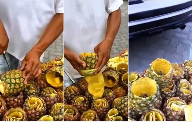 Loay hoay không biết bổ dứa thế nào, cô gái bày nguyên cả vỏ lên đĩa đến hài-6