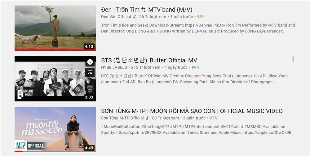 MV Butter của BTS đạt nhiều kỷ lục YouTuBe nhưng vẫn xếp sau Đen Vâu trên top trending-4