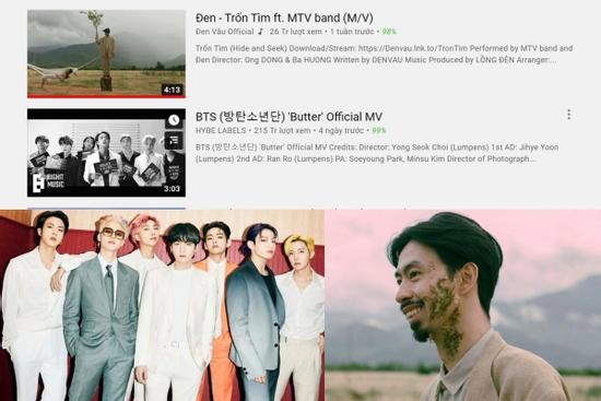 MV 'Butter' của BTS đạt nhiều kỷ lục YouTuBe nhưng vẫn xếp sau Đen Vâu trên top trending