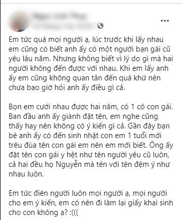 Tức phát khóc khi phát hiện chồng đặt tên con gái trùng với tên người tình cũ-1