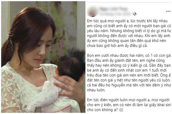 Tức phát khóc khi phát hiện chồng đặt tên con gái trùng với tên người tình cũ