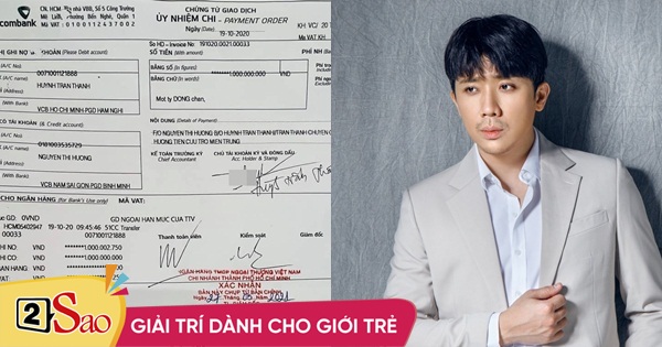 Trấn Thành công khai chứng từ chuyển hơn 6,4 tỷ làm từ thiện