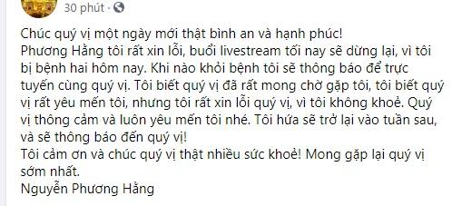 Bà Phương Hằng bất ngờ thông báo hủy livestream vì... ốm rồi-2
