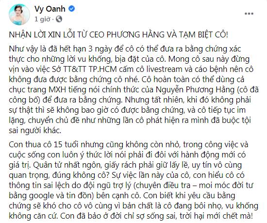 Vy Oanh: Nhận lời xin lỗi từ Nguyễn Phương Hằng và tạm biệt cô-1