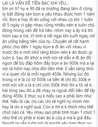 Mời bạn gái đi ăn hàng hết 900k và hành động ái ngại của bạn trai-1