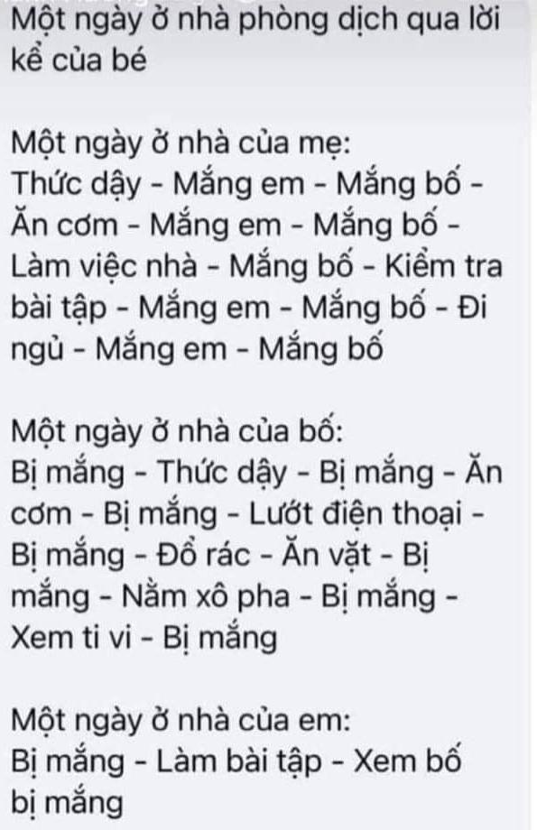 Lịch trình một ngày nghỉ dịch hài hước của cả nhà qua lời kể con nhỏ-1