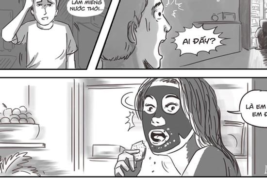 Nửa đêm, xuống bếp lấy nước, tôi đứng tim thấy một bóng trắng ngồi thu lu cạnh chiếc tủ lạnh