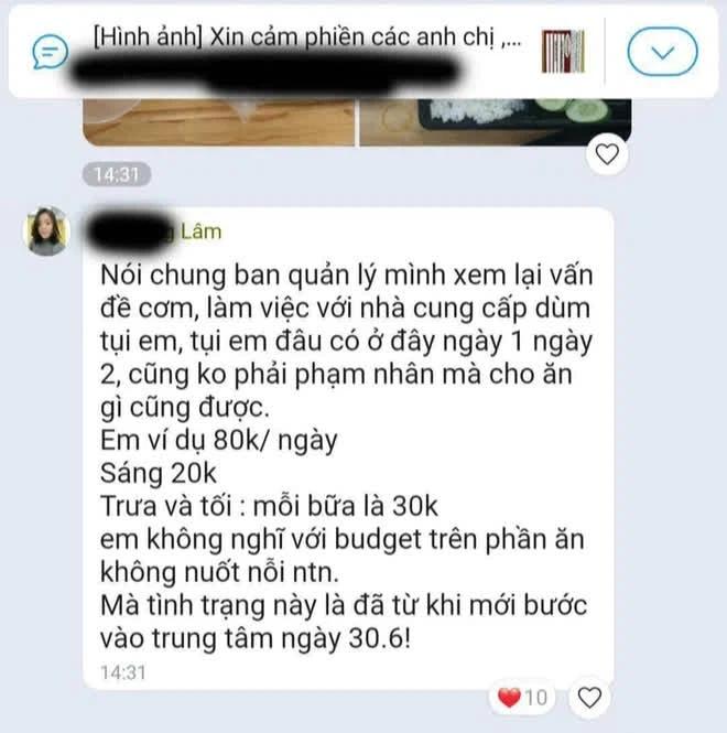 Người phụ nữ than nhân viên khu cách ly đưa cơm muộn: Dòng tin nhắn gây bức xúc-1