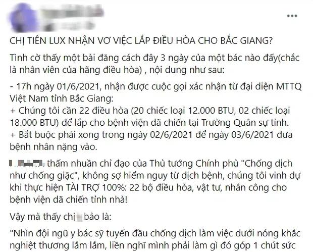 Chưa hết biến: Thuỷ Tiên bị tố nhận vơ 22 máy điều hoà hỗ trợ y bác sĩ ở Bắc Giang?-2