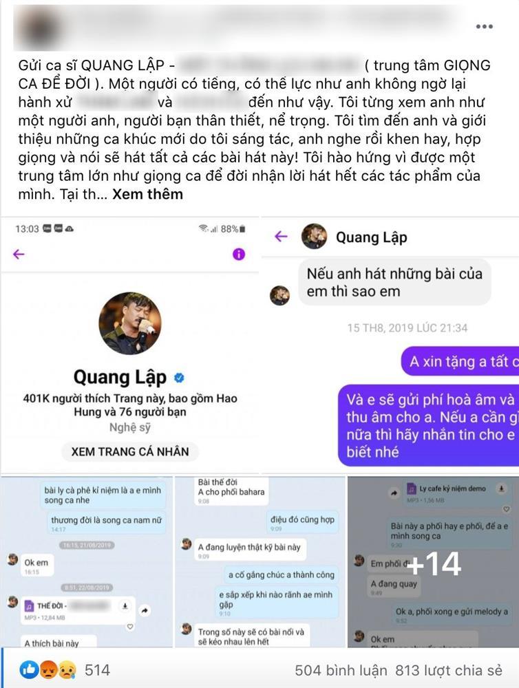 Biến căng: Nam ca sĩ Đắp Mộ Cuộc Tình bị tố cướp trắng trợn bản quyền 17 ca khúc của một tác giả trẻ?-1