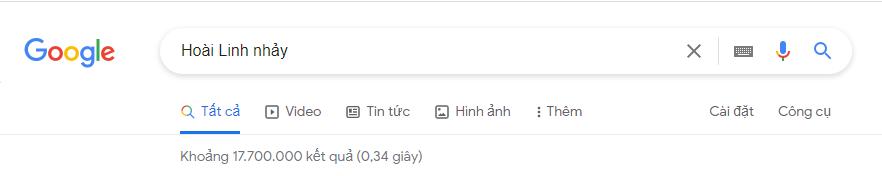 Từ khóa Hoài Linh nhảy thống trị top tìm kiếm, cho 17.7 triệu kết quả trong 0.37 giây-1