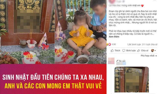 Xót xa cảnh 2 con nhỏ mang bánh gato ra mộ chúc mừng sinh nhật mẹ-1